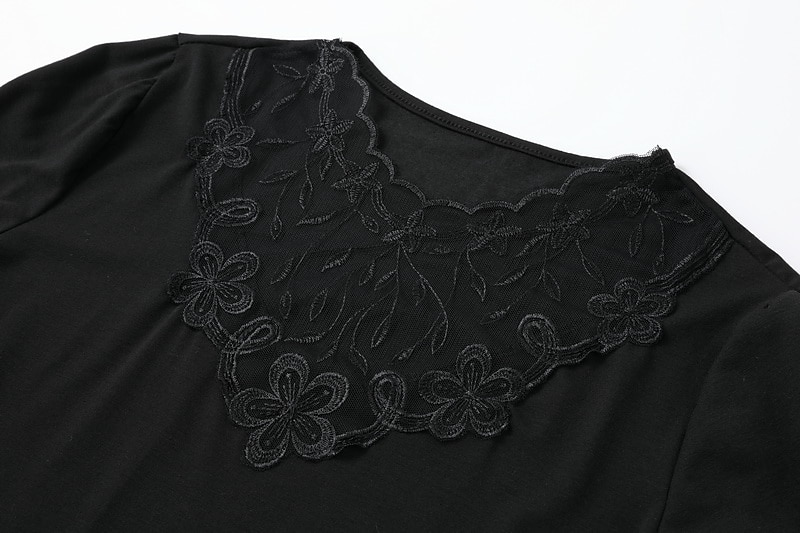 Burgundy Mesh Lace Patchwork Top