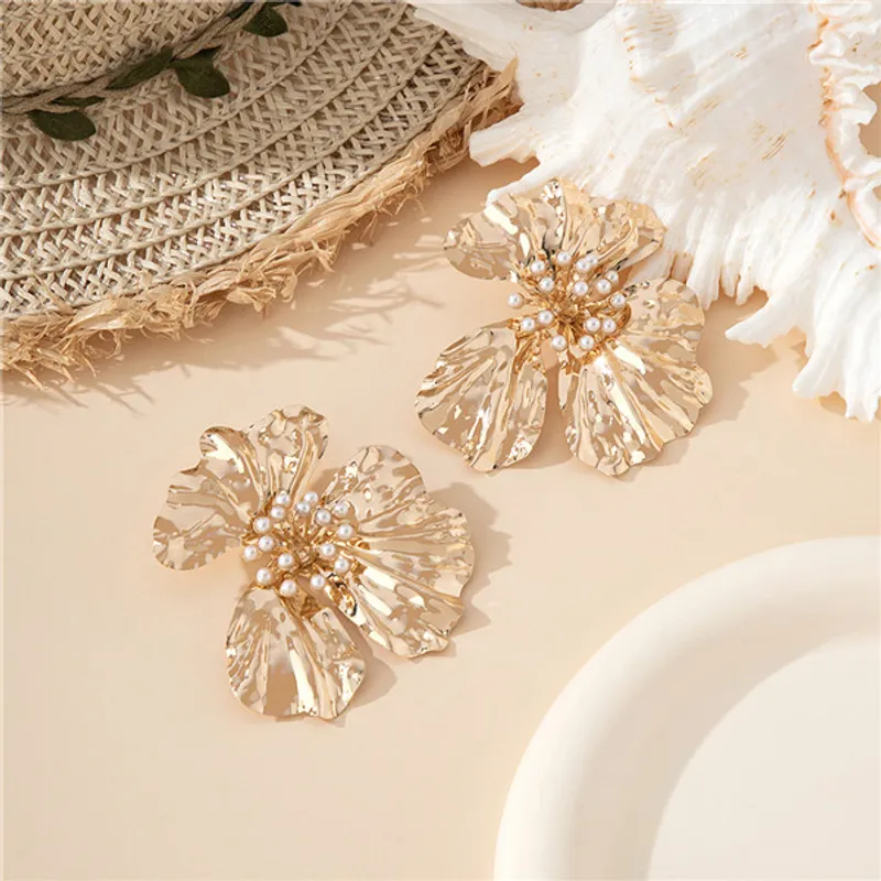 Flower Inlay Pearl Ear Studs