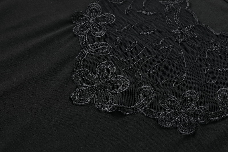 Burgundy Mesh Lace Patchwork Top